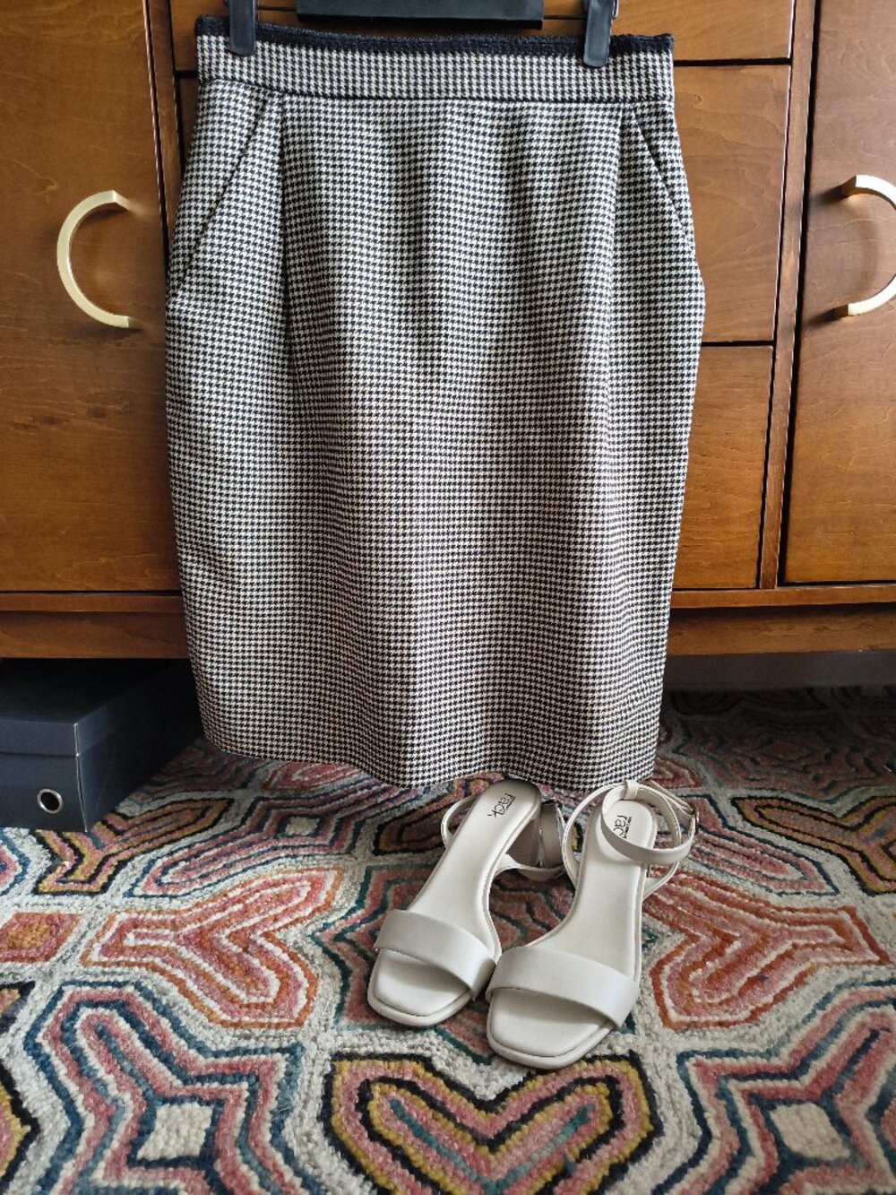 ✨Vintage✨ Alfred Sung Houndstooth Pure Virgin Wool Pencil Skirt Pockets